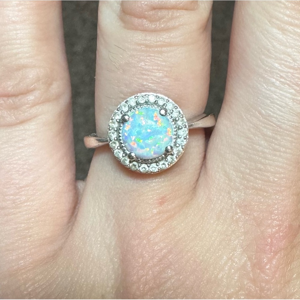 Sterling Silver Opal Ring Size 7.5 Round .925
